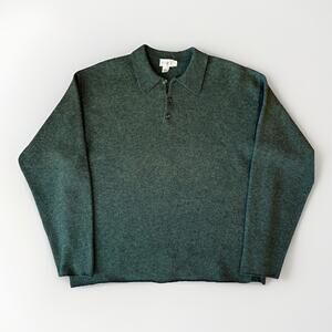 Vintage J Crew Wool Sweater L Green Collared Pullover Oarsman Polo New York